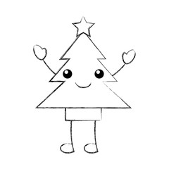 kawaii tree pine star decoration cartoon vector illustration