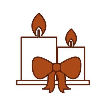 two candle burning christmas ribbon celebration vector illustration