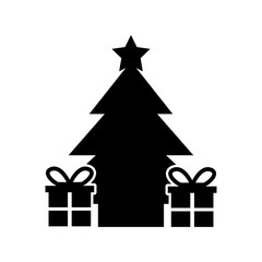 tree pine gift boxes star christmas decoration vector illustration