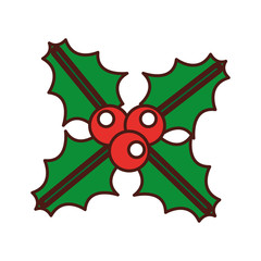 christmas leaf with holly berry decoration celebration icon vector illustration