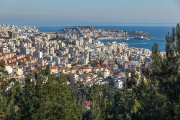 Panoramic view to city of Kavala, East Macedonia and Thrace, Greece