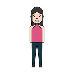 cartoon woman wearing casual clothes icon over white background colorful design vector illustration