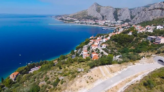 Aerial View. Adriatic sea.Town Omis in Croatia. 