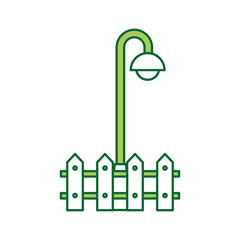 street lamp light wooden fence park element vector illustration