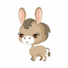 The image of cute burro in cartoon style. Vector children’s illustration.