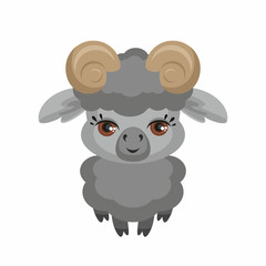 The image of cute ram in cartoon style. Vector children’s illustration.