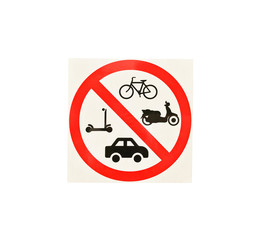 No parking for car, Bicycles and Mopeds isolate on white background.