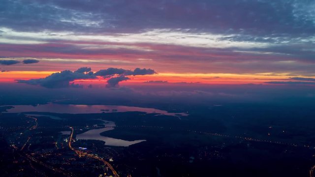 sunset time sky minsk cityscape center aerial panorama 4k belarus
