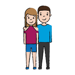 Fototapeta na wymiar happy couple of woman and man icon over white background colorful design vector illustration