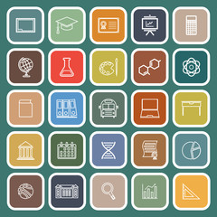 Education line flat icons on green background