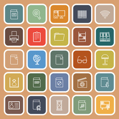 Library line flat icons on orange background