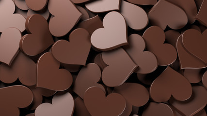 Milk chocolate hearts background. Women's Day theme. 3D Rendering