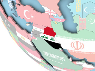 Iraq with flag on globe