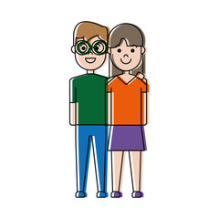 happy couple of woman and man icon over white background colorful design vector illustration