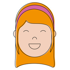 cartoon woman face smiling icon over white background colorful design vector illustration