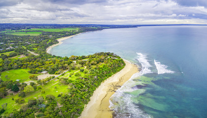 Sandy beach and beautiful coastline - aerial panorama