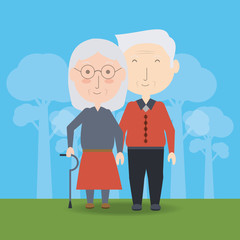 Grandparents cartoon and trees of family and senior theme Vector illustration