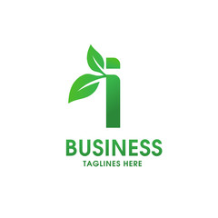 letter I with leaf logo isolated on white background, Organic bio logo with a leaf of sprout grass for corporate style of company or brand on letter I