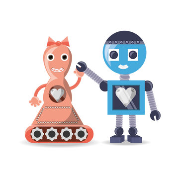 Couple Robot cartoon of robotic technology and futuristic theme Vector illustration