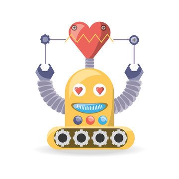 Robot cartoon in love of robotic technology and futuristic theme Vector illustration