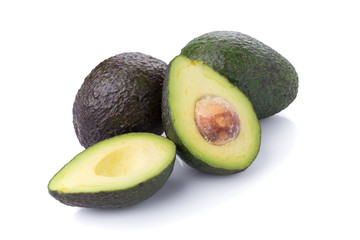 Green ripe avocado isolated on the white background