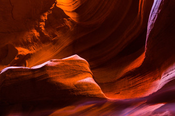 Abstract red stone formations in the Antelope Canyon, Arizona