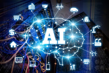AI(Artificial Intelligence)  concept. Network server and various industries.