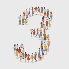 Crowd of People in The Shape of Number : Vector Illustration