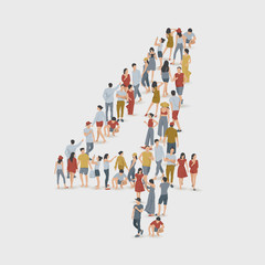 Crowd of People in The Shape of Number : Vector Illustration