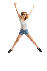 Excited woman jumping