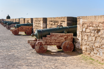 Fototapeta na wymiar Old cannons in fortress in Essaouira. Morocco