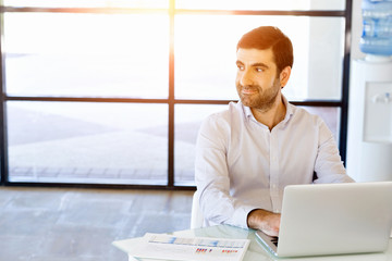 Handsome businessman working at computer