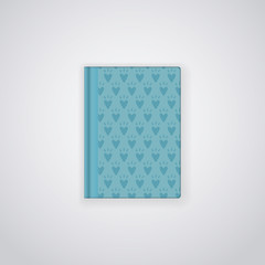 Book cover design for print with blue patterned background and simple blue spine. Vector illustration of realistic hardcovored book, template for design, promotion, banners and posters.