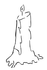 Hand Draw Sketch of Melting Candle, Isolated on White