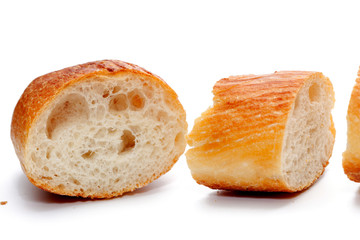 a slice of french bread isolated on white background