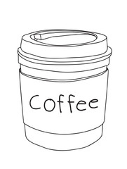 coffee cup take away hand drawn vector line art illustration