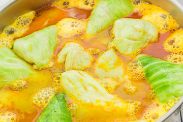 Background of the stuffed cabbage rolls during cooking