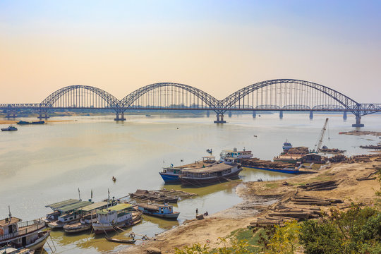 Yadanarbon bridge at Irrawaddy River, Modern bridge in Mandalay Myanma Burma