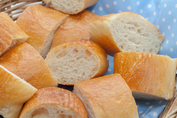 a slice of french bread on basket