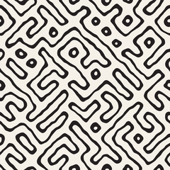 Fototapeta premium Seamless pattern with maze lines. Monochrome abstract background. Vector hand drawn labyrinth.
