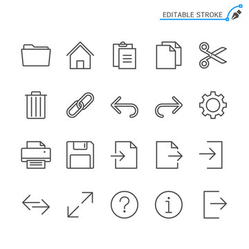Application toolbar line icons. Editable stroke. Pixel perfect.