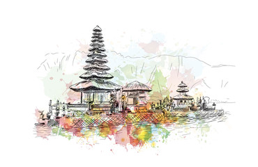 Watercolor sketch of Bali Indonesia in vector illustration. - obrazy, fototapety, plakaty