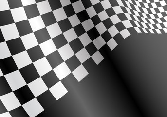 Checkered flag flying wave on black gradient design for sport race championship background vector illustration.