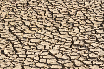 Lecho de barro seco y agrietado en el Embalse de Barrios de Luna, León, España.