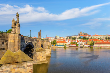 Fototapeta na wymiar Prague city skyline at Charles Bridge and Prague Castle, Prague, Czech Republic