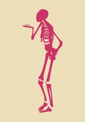 Human skeleton who sends an air kiss. Halloween party design template