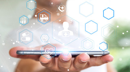 Businessman using modern medical interface 3D rendering