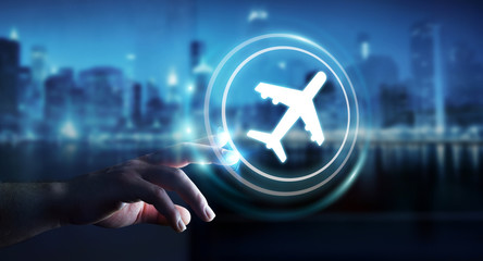 Businessman booking his flight with modern digital application 3D rendering