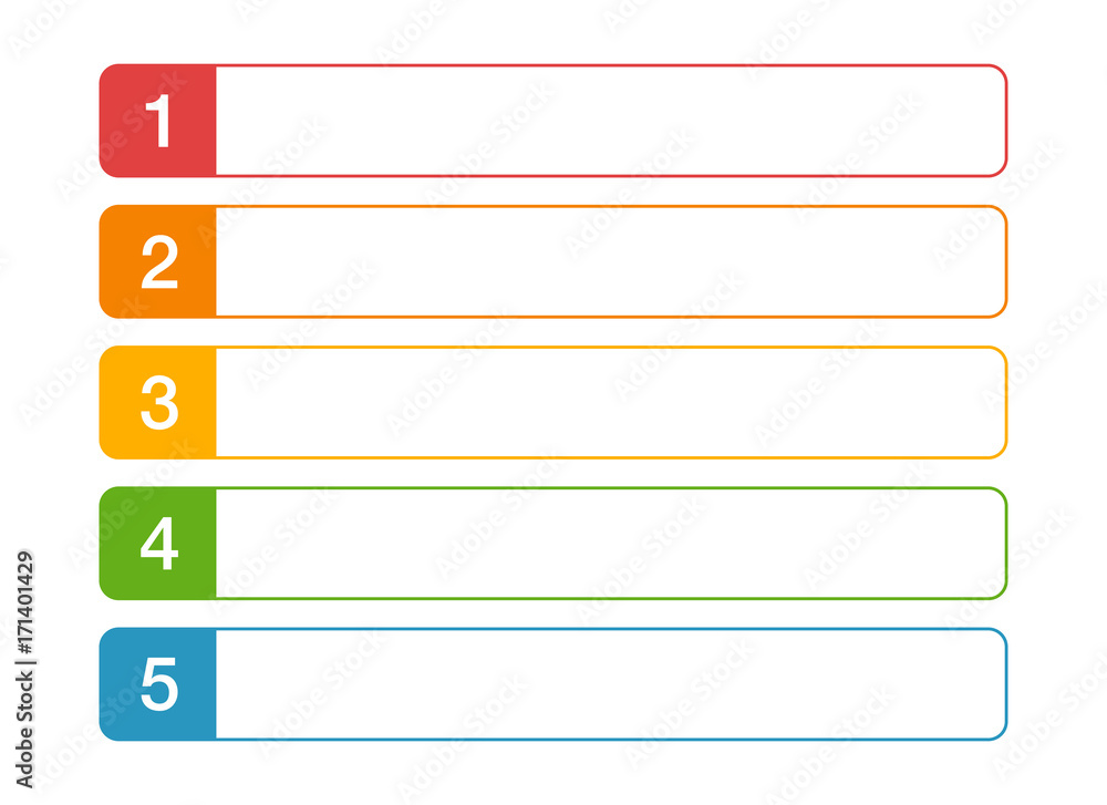 Poster modern numbered list design template background with colorful squares and transparent background for