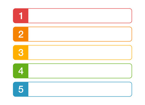 Modern numbered list design template background with colorful squares and transparent background for presentations
